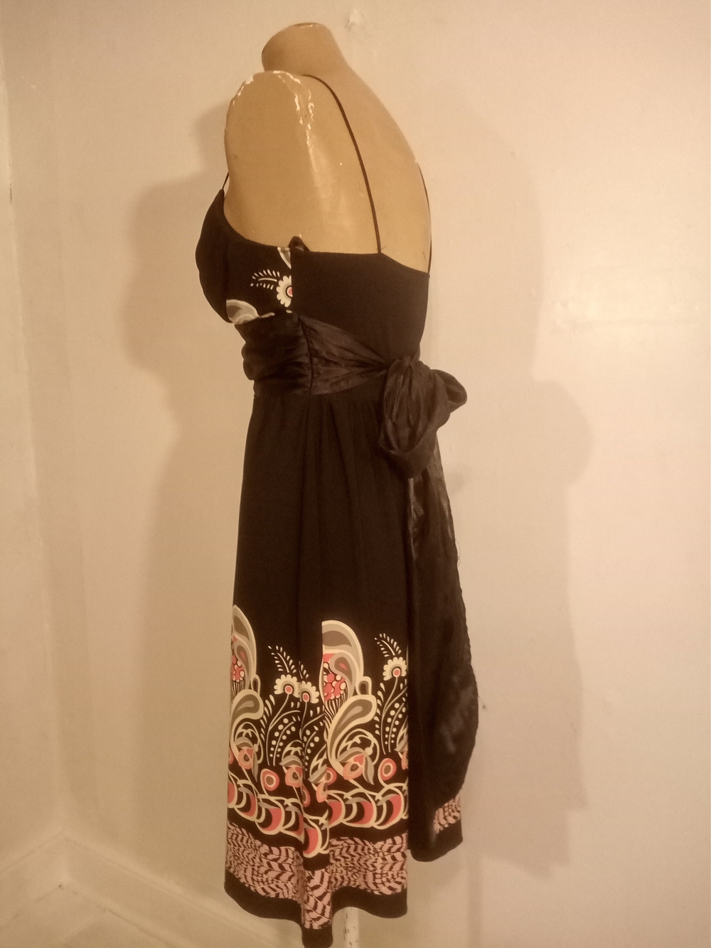 Black Midi Dress with Cream & Pink Border Detailing